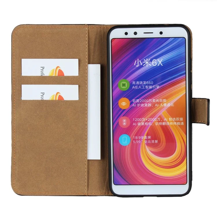 Genuine Leather Wallet Stand Phone Case for Xiaomi Mi A2 / Mi 6X - Black