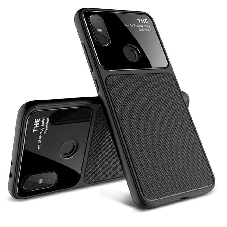LENUO Tempered Glass Lens TPU Phone Case for Xiaomi Mi A2 / Mi 6X - Black