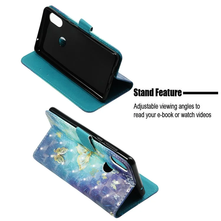 Pattern Printing Light Spot Decor PU Leather Magnetic Stand Cover for Xiaomi Mi Mix 2s - Gold and Blue Butterfly