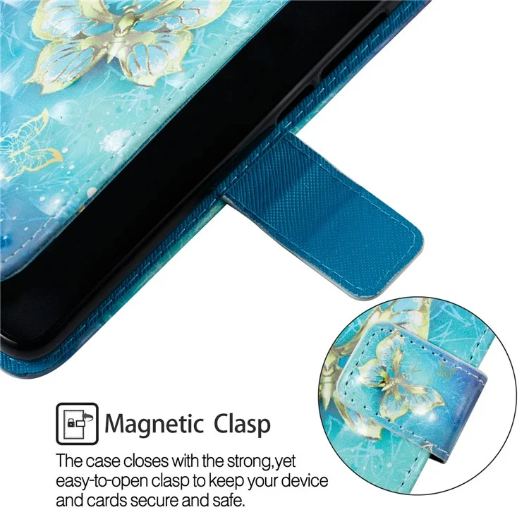 Pattern Printing Light Spot Decor PU Leather Magnetic Stand Cover for Xiaomi Mi Mix 2s - Gold and Blue Butterfly