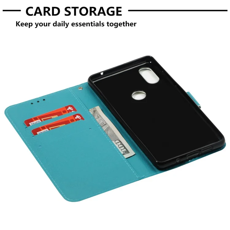 Pattern Printing Light Spot Decor PU Leather Magnetic Stand Cover for Xiaomi Mi Mix 2s - Gold and Blue Butterfly