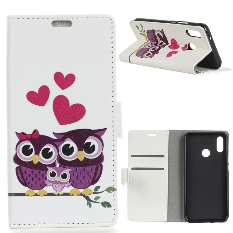 Pattern Printing Stand Leather Wallet Mobile Case for Xiaomi Mi 8 SE (5.88-inch) - Sweet Owl Family
