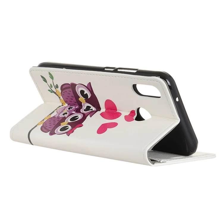 Pattern Printing Stand Leather Wallet Mobile Case for Xiaomi Mi 8 SE (5.88-inch) - Sweet Owl Family