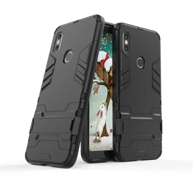 Black - Cool Guard Plastic TPU Hybrid Mobile Phone Case with Kickstand for Xiaomi Redmi S2 / Y2