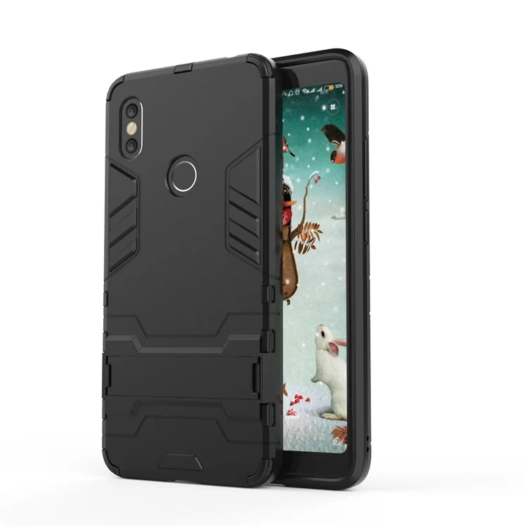 Black - Cool Guard Plastic TPU Hybrid Mobile Phone Case with Kickstand for Xiaomi Redmi S2 / Y2