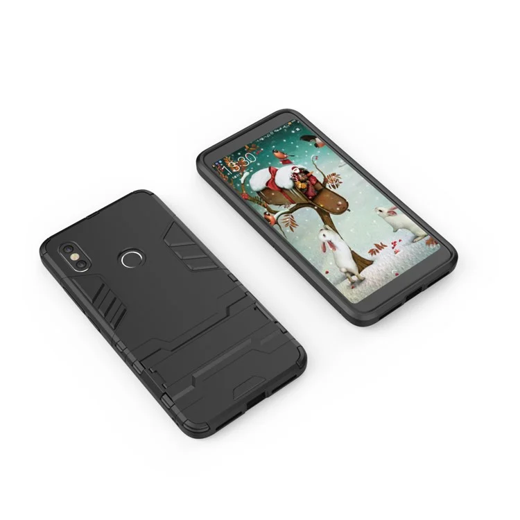 Black - Cool Guard Plastic TPU Hybrid Mobile Phone Case with Kickstand for Xiaomi Redmi S2 / Y2