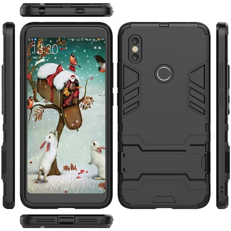 Black - Cool Guard Plastic TPU Hybrid Mobile Phone Case with Kickstand for Xiaomi Redmi S2 / Y2
