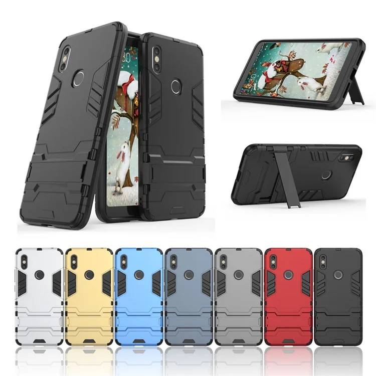 Black - Cool Guard Plastic TPU Hybrid Mobile Phone Case with Kickstand for Xiaomi Redmi S2 / Y2