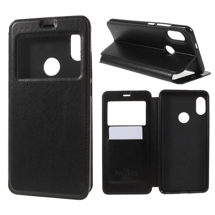 ROAR KOREA Noble Leather View Window Stand Folio Case for Xiaomi Redmi Note 5 Pro (Dual Camera) / Redmi Note 5 (China) - Black