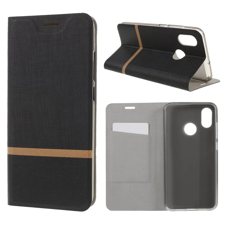 Cross Texture Card Holder Leather Mobile Phone Case for Xiaomi Mi 8 (6.21-inch) - Black