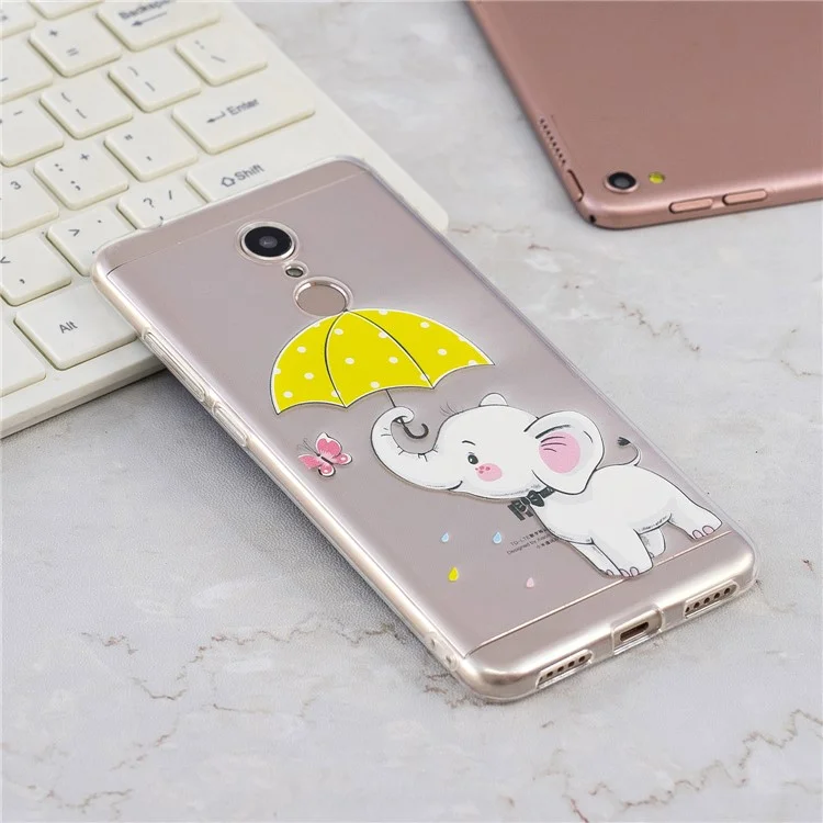 Pattern Printing TPU Protection Cell Phone Case for Xiaomi Redmi 5 - Elephant Holding an Umbrella