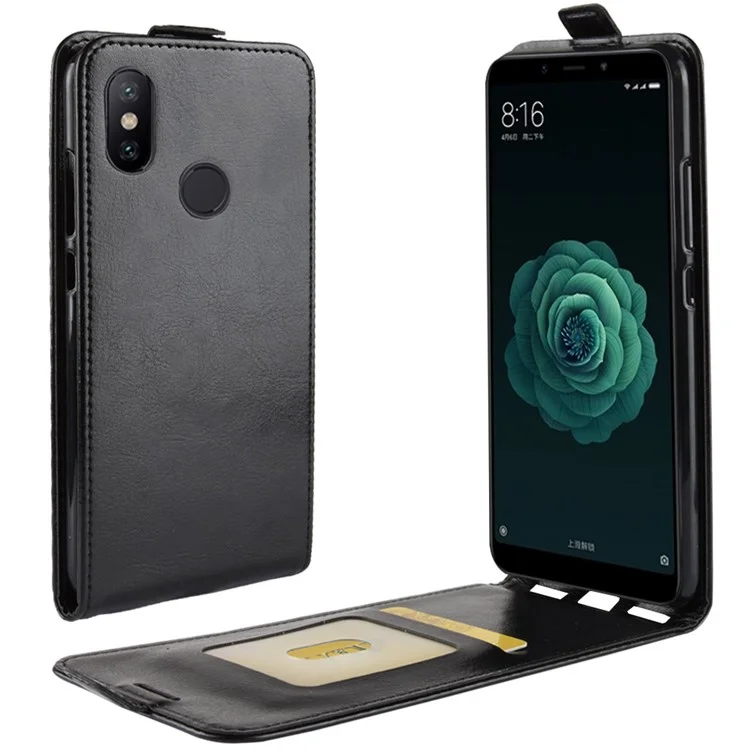 Crazy Horse Vertical Flip le Cuir Couvercle Avec Fente de Carte Pour Xiaomi Mi 6X / mi A2 - le Noir