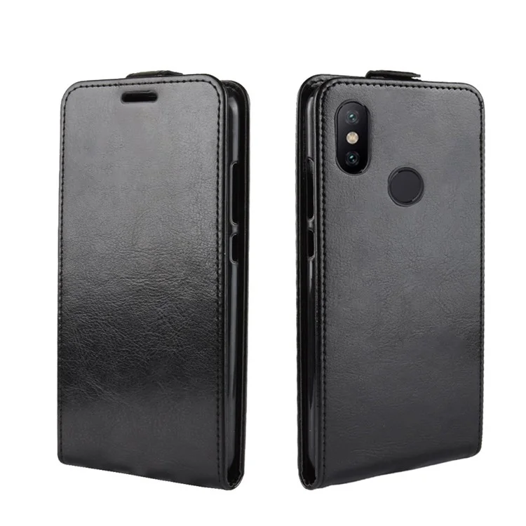 Crazy Horse Versical Flip Cuero Con Ranura Para Cartas Para Xiaomi Mi 6x / Mi A2 - Negro