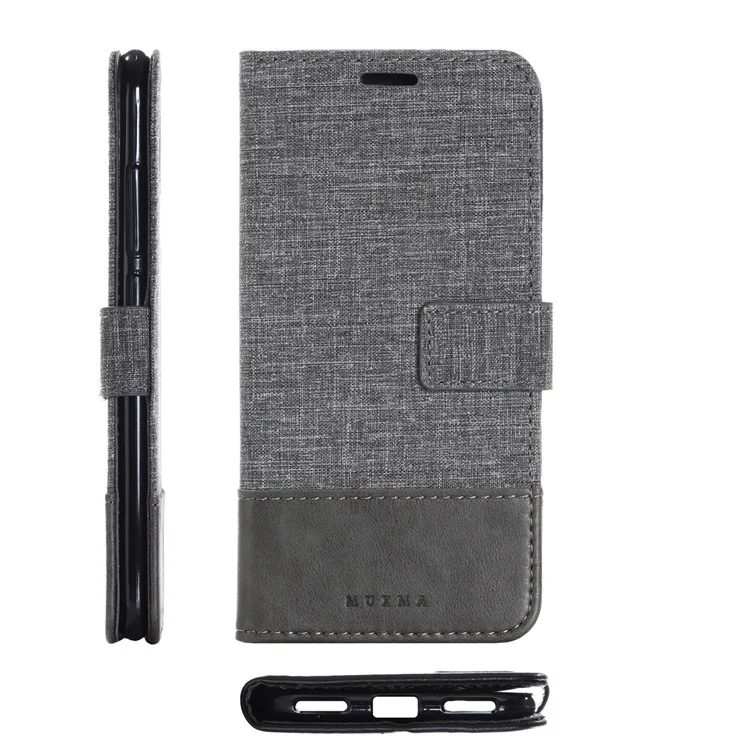 MUXMA PU Leather Canvas Splicing Wallet Flip Casing for Xiaomi Mi A2 / Mi 6X - Grey