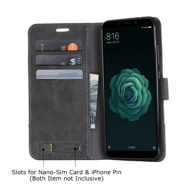 MUXMA PU Leather Canvas Splicing Wallet Flip Casing for Xiaomi Mi A2 / Mi 6X - Grey