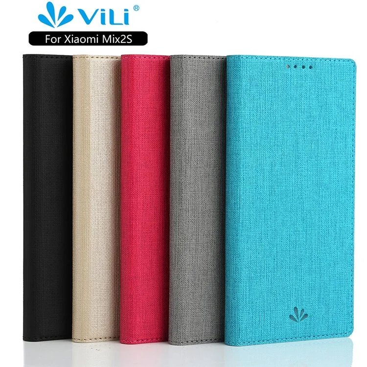 VILI DMX for Xiaomi Mi Mix 2s Cross Texture Card Holder Leather Stand Flip Cover - Grey