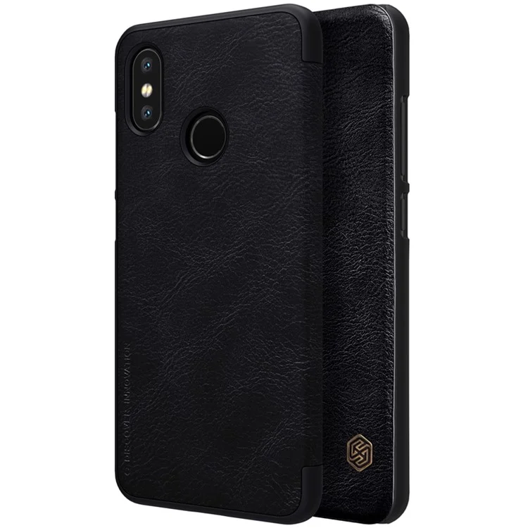 NILLKIN Qin Series Card Holder Leather Mobile Case for Xiaomi Mi 8 (6.21-inch) - Black