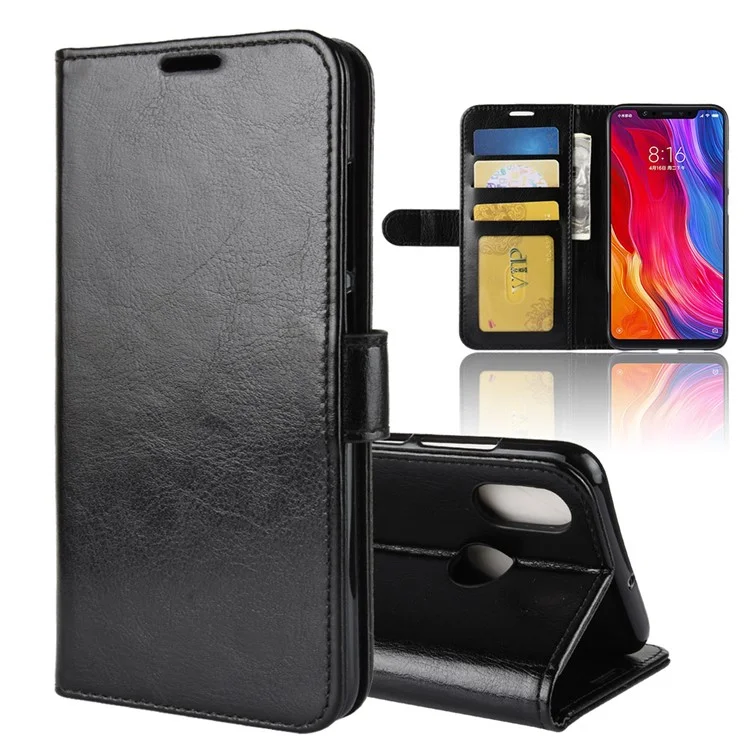 For Xiaomi Mi 8 (6.21-inch) Crazy Horse Stand Wallet Leather Case - Black