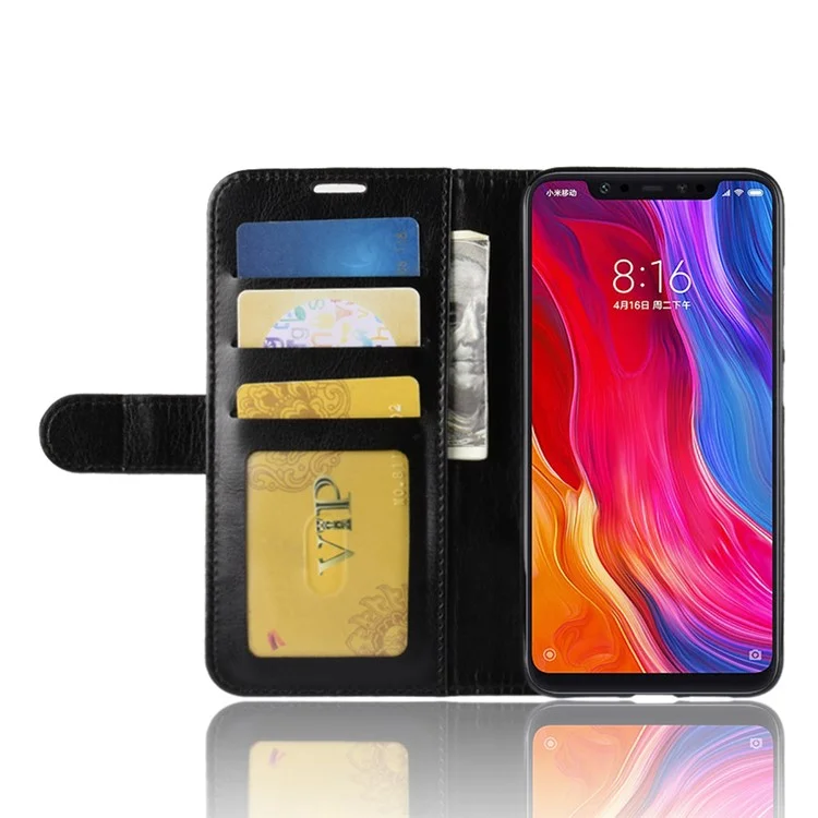 For Xiaomi Mi 8 (6.21-inch) Crazy Horse Stand Wallet Leather Case - Black