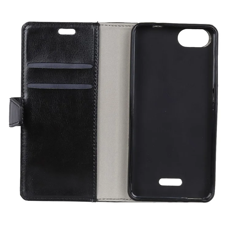 Crazy Horse Texture Wallet Stand Leather Mobile Case for Xiaomi Redmi 6A (Single 12MP Rear Camera) - Black