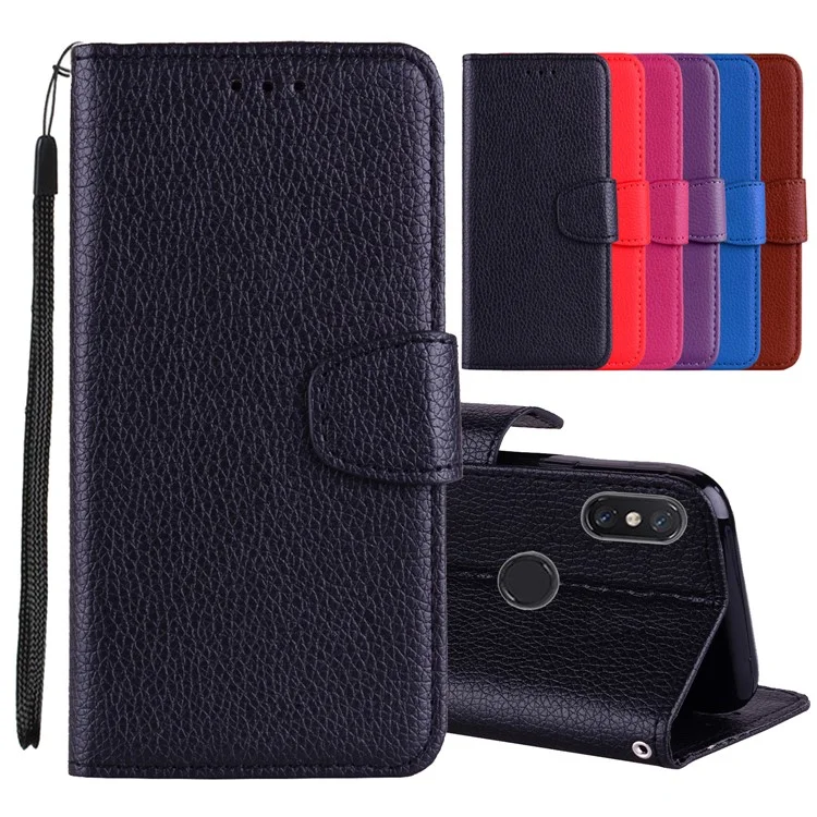 Litchi Grain PU Leather Stand Wallet Phone Case for Xiaomi Mi 8 SE (5.88-inch) - Black