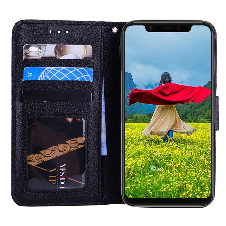 Litchi Grain PU Leather Stand Wallet Phone Case for Xiaomi Mi 8 SE (5.88-inch) - Black