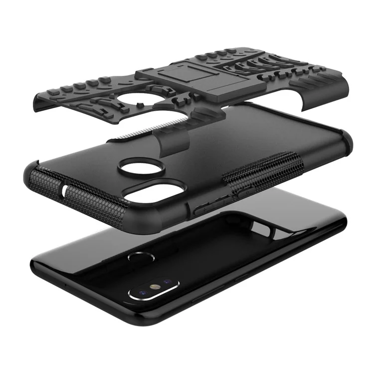 Snap-on Anti-slip PC + TPU Hybrid Cover Case with Kickstand for Xiaomi Mi 8 (6.21-inch) - Black