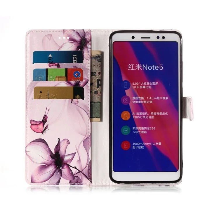 Patterned Leather Wallet Stand Phone Case for Xiaomi Redmi Note 5 Pro (Dual Camera) / Redmi Note 5 (China) - Purple Flower