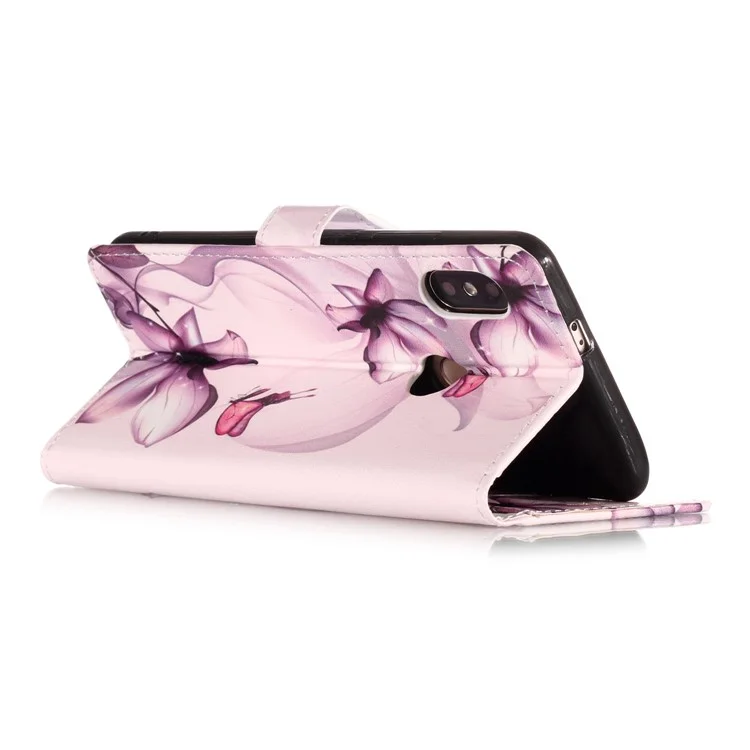 Patterned Leather Wallet Stand Phone Case for Xiaomi Redmi Note 5 Pro (Dual Camera) / Redmi Note 5 (China) - Purple Flower