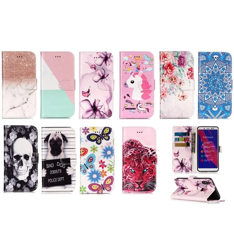 Patterned Leather Wallet Stand Phone Case for Xiaomi Redmi Note 5 Pro (Dual Camera) / Redmi Note 5 (China) - Purple Flower
