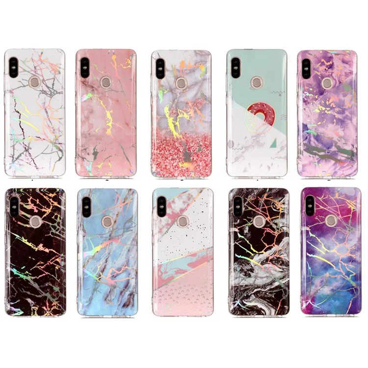 For Xiaomi Redmi Note 5 Pro (Dual Camera) / Redmi Note 5 (China) Marble Pattern Plated IMD TPU Cell Phone Case - Black / White