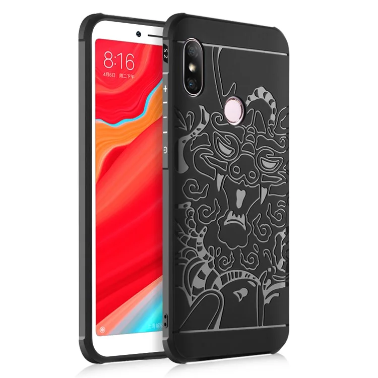All-wrapped Drop-proof TPU Phone Case Accessory for Xiaomi Redmi S2 / Y2 - Dragon / Black
