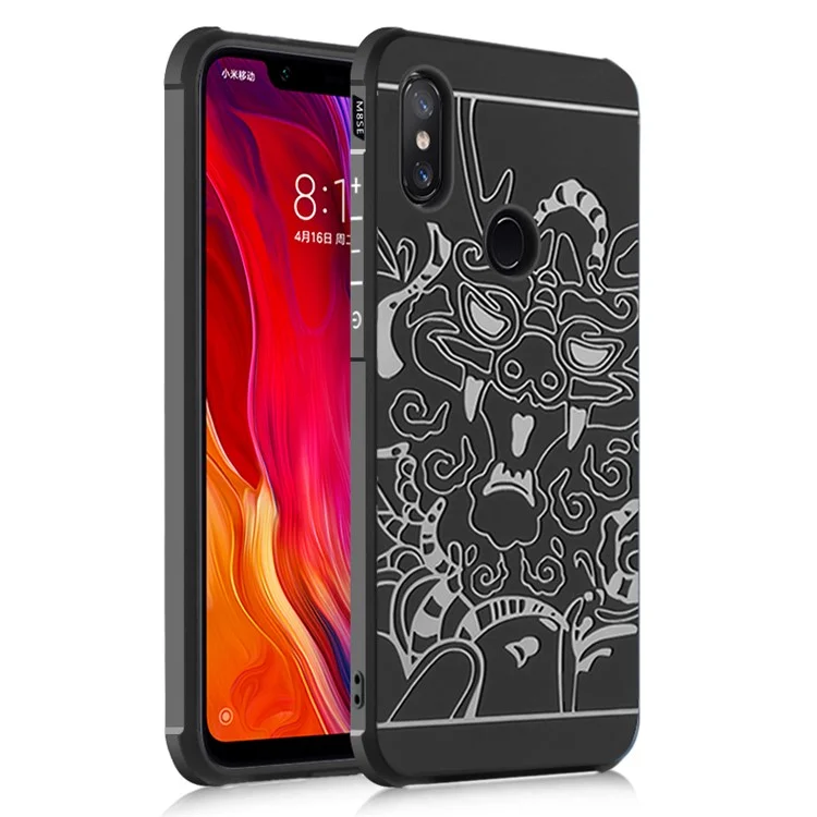 All-wrapped Drop-proof TPU Case for Xiaomi Mi 8 SE (5.88-inch) - Auspicious Dragon Pattern / Black