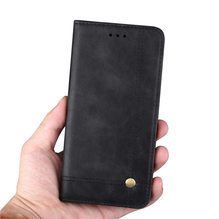 Auto-absorbed Vintage Crazy Horse Leather Wallet Stand Case for Xiaomi Mi 6X / Mi A2 - Black