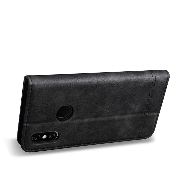 Auto-absorbed Vintage Crazy Horse Leather Wallet Stand Case for Xiaomi Mi 6X / Mi A2 - Black