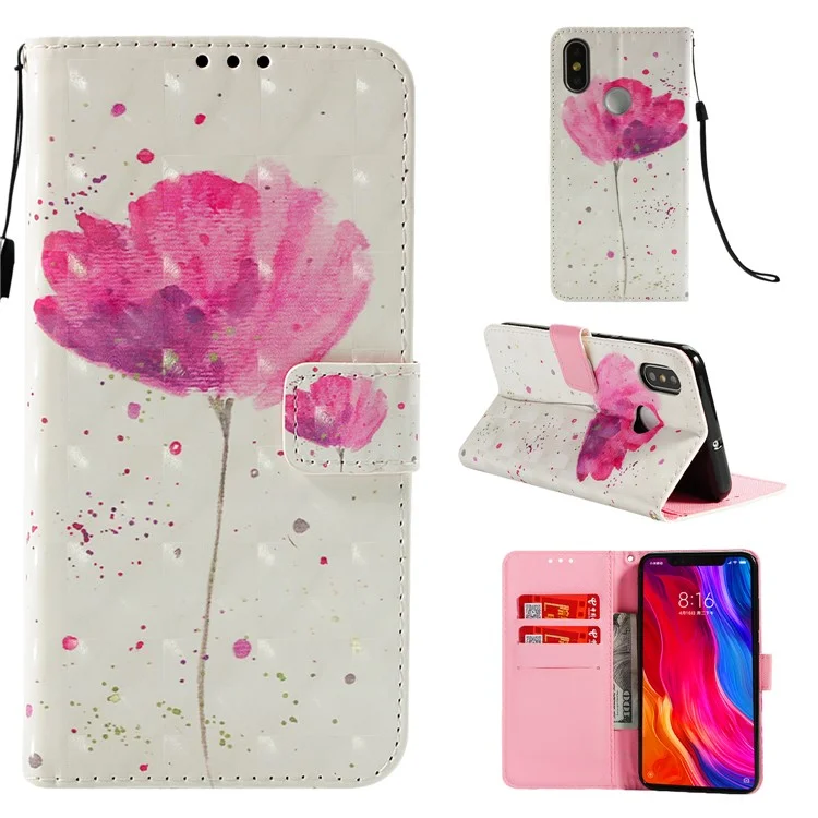 Pattern Printing Leather Wallet Cellphone Folio Case Cover for Xiaomi Mi 8 (6.21-inch) - Vivid Flower