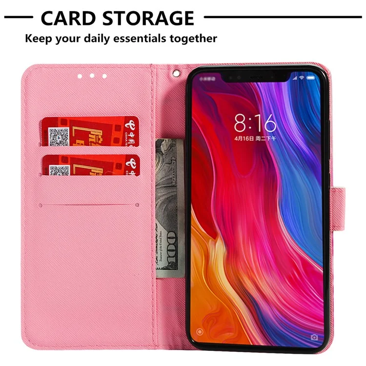 Pattern Printing Leather Wallet Cellphone Folio Case Cover for Xiaomi Mi 8 (6.21-inch) - Vivid Flower