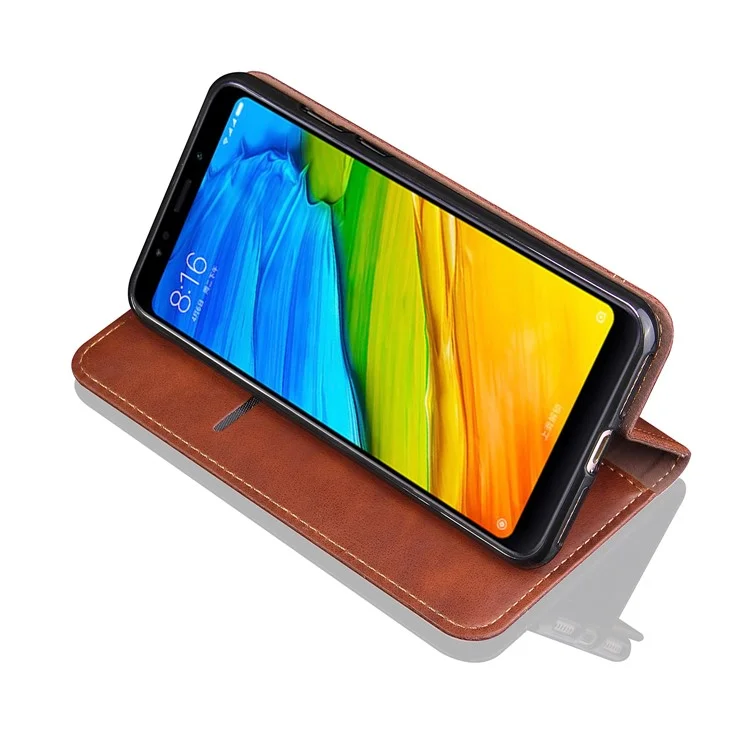 Retro Style Auto-absorbed Crazy Horse Leather Cover for Xiaomi Redmi Note 5/Redmi 5 Plus - Coffee