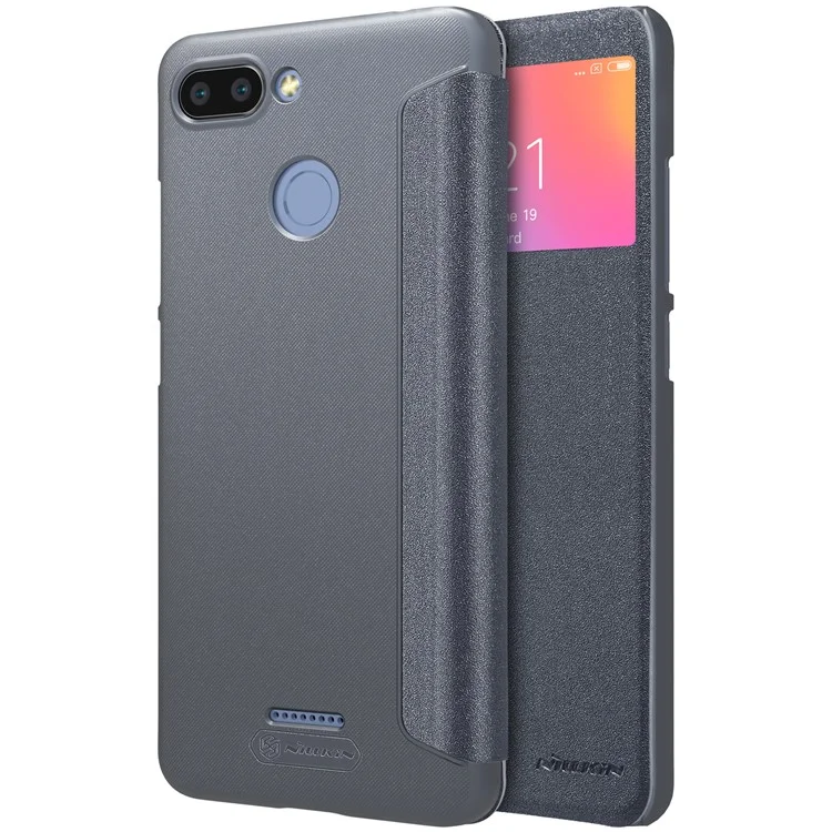 NILLKIN Sparkle Series View Window Leather Phone Case for Xiaomi Redmi 6 (Dual Camera: 12MP+5MP) - Grey