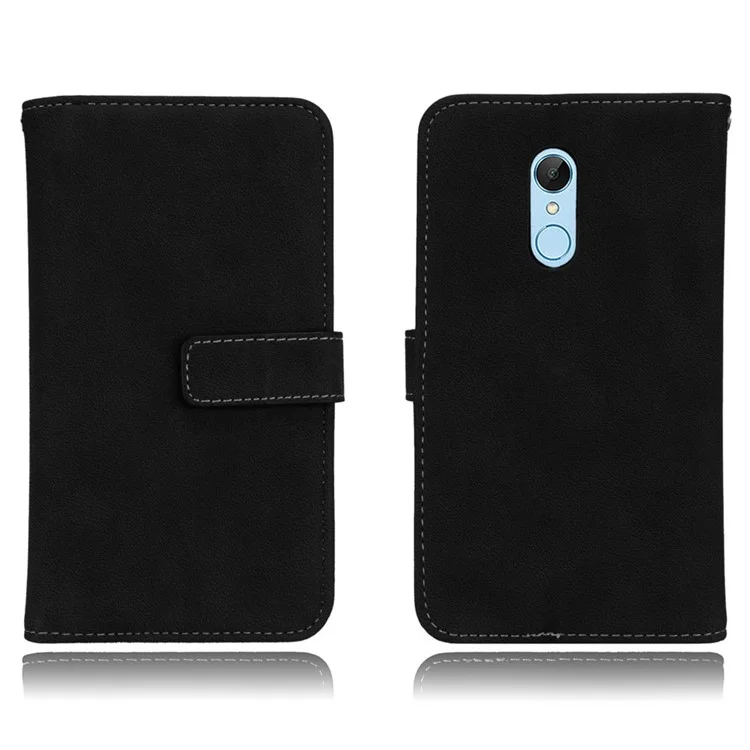 Matte Surface 9 Card Slots Leather Wallet Case for Xiaomi Redmi 5 - Black