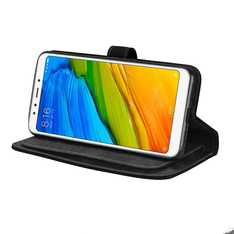 Matte Surface 9 Card Slots Leather Wallet Case for Xiaomi Redmi 5 - Black