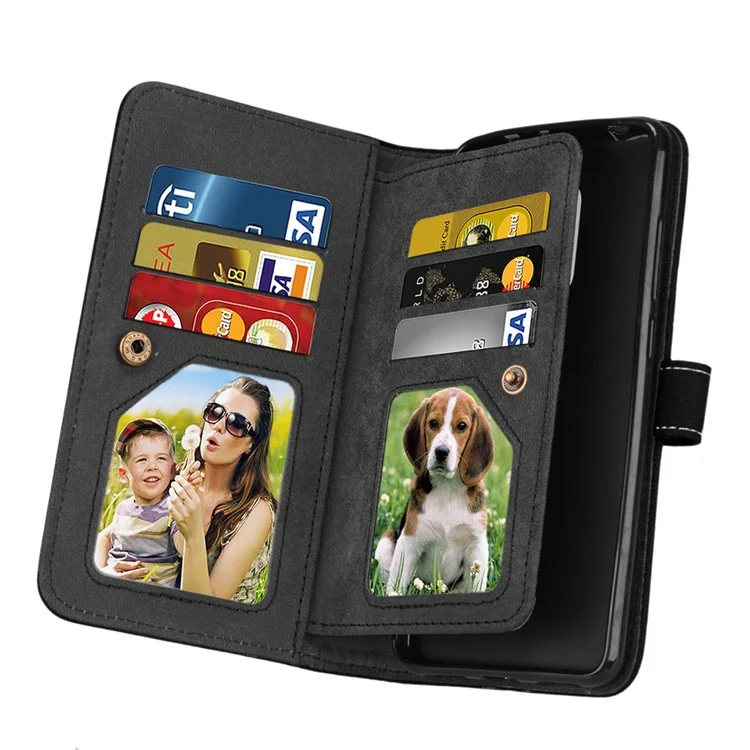 Matte Surface 9 Card Slots Leather Wallet Case for Xiaomi Redmi 5 - Black