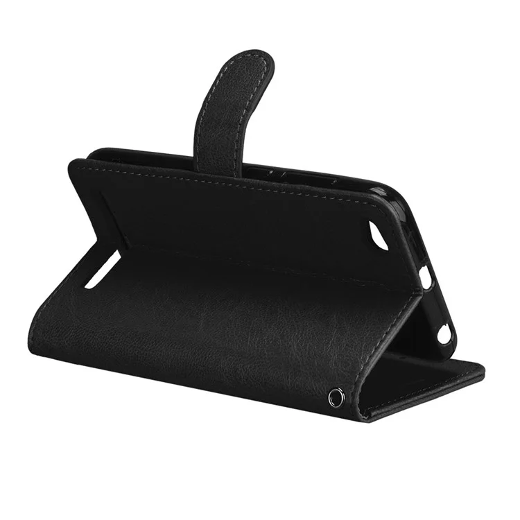 For Xiaomi Redmi 5A Solid Color Wallet Stand Protective Leather Mobile Case - Black