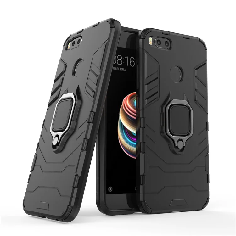 TPU + PC Hybrid Case with Finger Ring Kickstand for Xiaomi Mi A1 / Mi 5X - Black