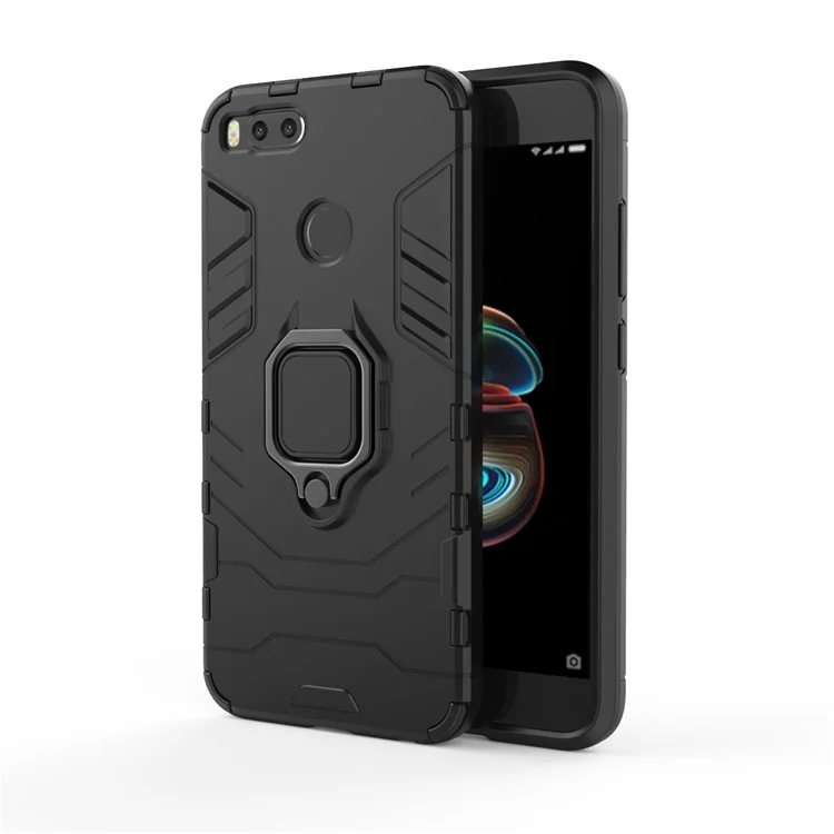 TPU + PC Hybrid Case with Finger Ring Kickstand for Xiaomi Mi A1 / Mi 5X - Black