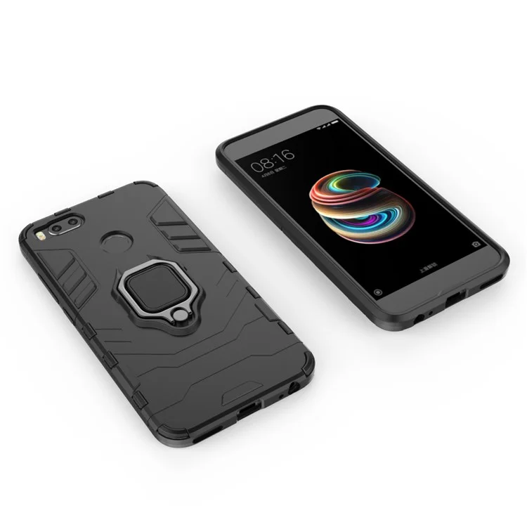 TPU + PC Hybrid Case with Finger Ring Kickstand for Xiaomi Mi A1 / Mi 5X - Black