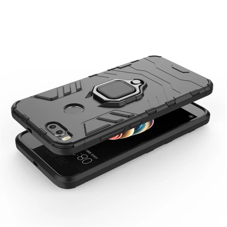 TPU + PC Hybrid Case with Finger Ring Kickstand for Xiaomi Mi A1 / Mi 5X - Black