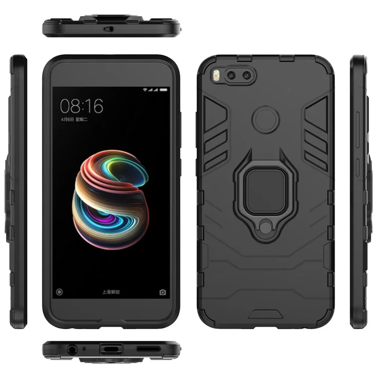 TPU + PC Hybrid Case with Finger Ring Kickstand for Xiaomi Mi A1 / Mi 5X - Black