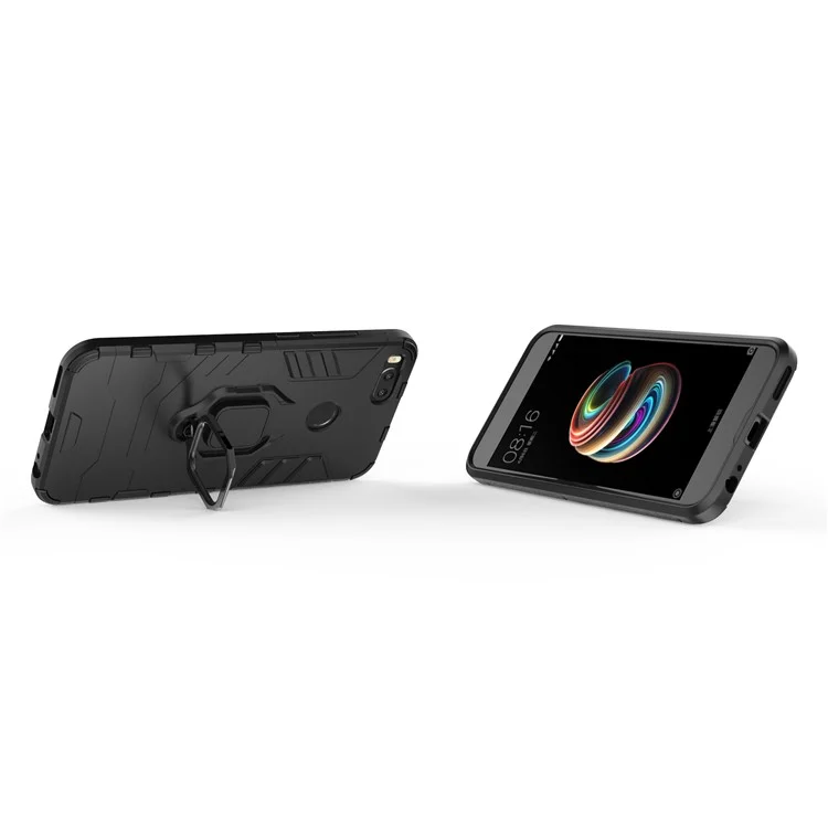TPU + PC Hybrid Case with Finger Ring Kickstand for Xiaomi Mi A1 / Mi 5X - Black