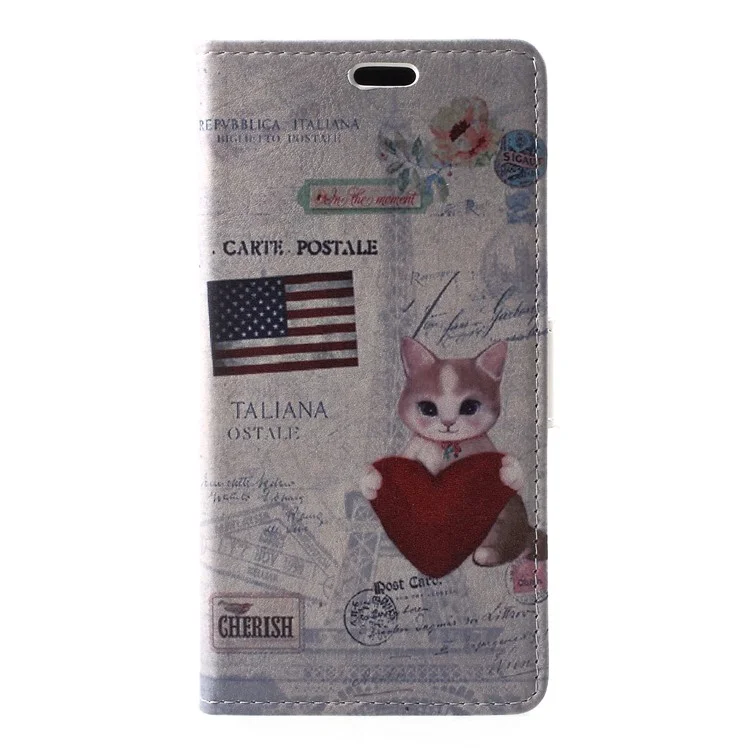 Pattern Printing Leather Wallet Stand Case for Xiaomi Redmi 6A - US Flag and Cat Holding Heart